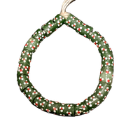 Dark Green Tube Krobo Recycled Glass Beads with Red & White Dots | 10–12.5 × 16–19.5 mm Large Hole Beads | Handcrafted in Ghana