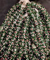 Dark Green Tube Krobo Recycled Glass Beads with Red & White Dots | 10–12.5 × 16–19.5 mm Large Hole Beads | Handcrafted in Ghana