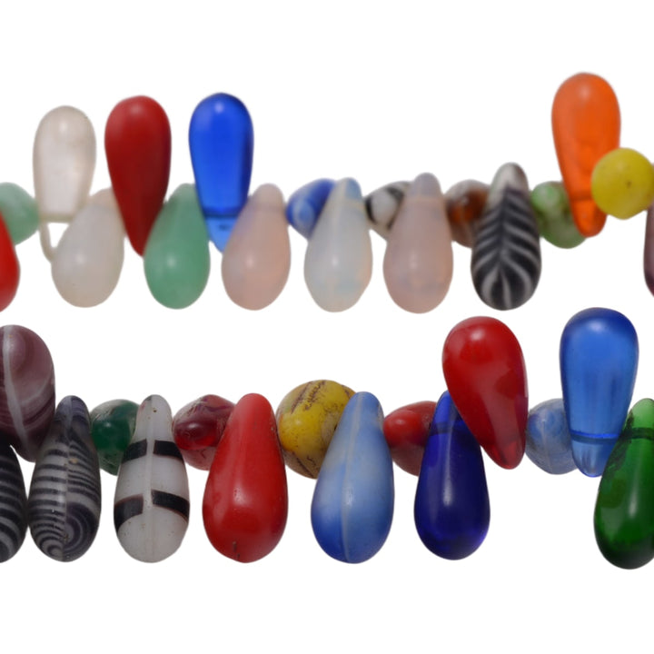 African Mali Wedding Glass Bead Strand - Multicolor Drop Beads 41 Inches