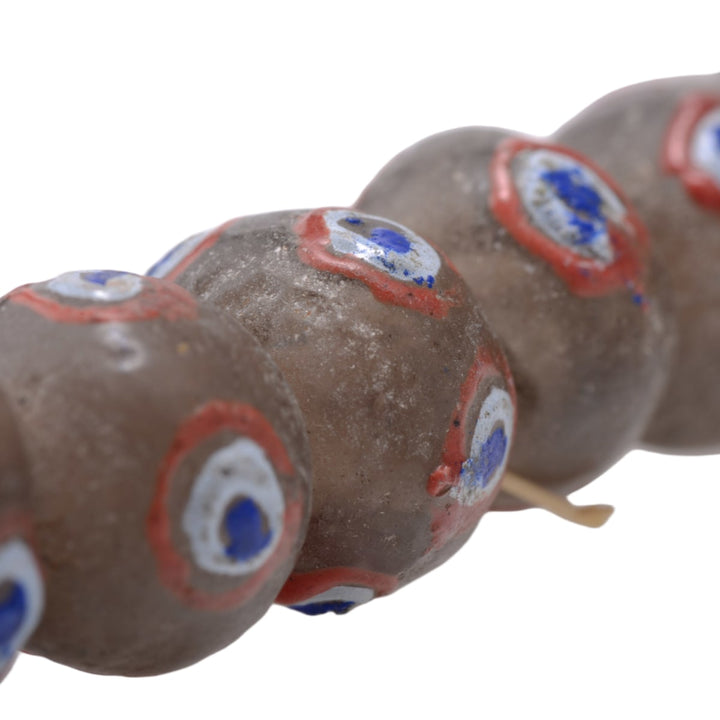 African Sand Cast Glass Evil Eye Beads 14x10mm - Traditional Protection Beads