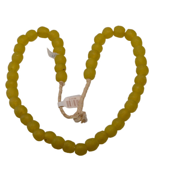 African Sand Cast Glass Beads: Mustard Yellow Matte Finish 12x13mm Strand